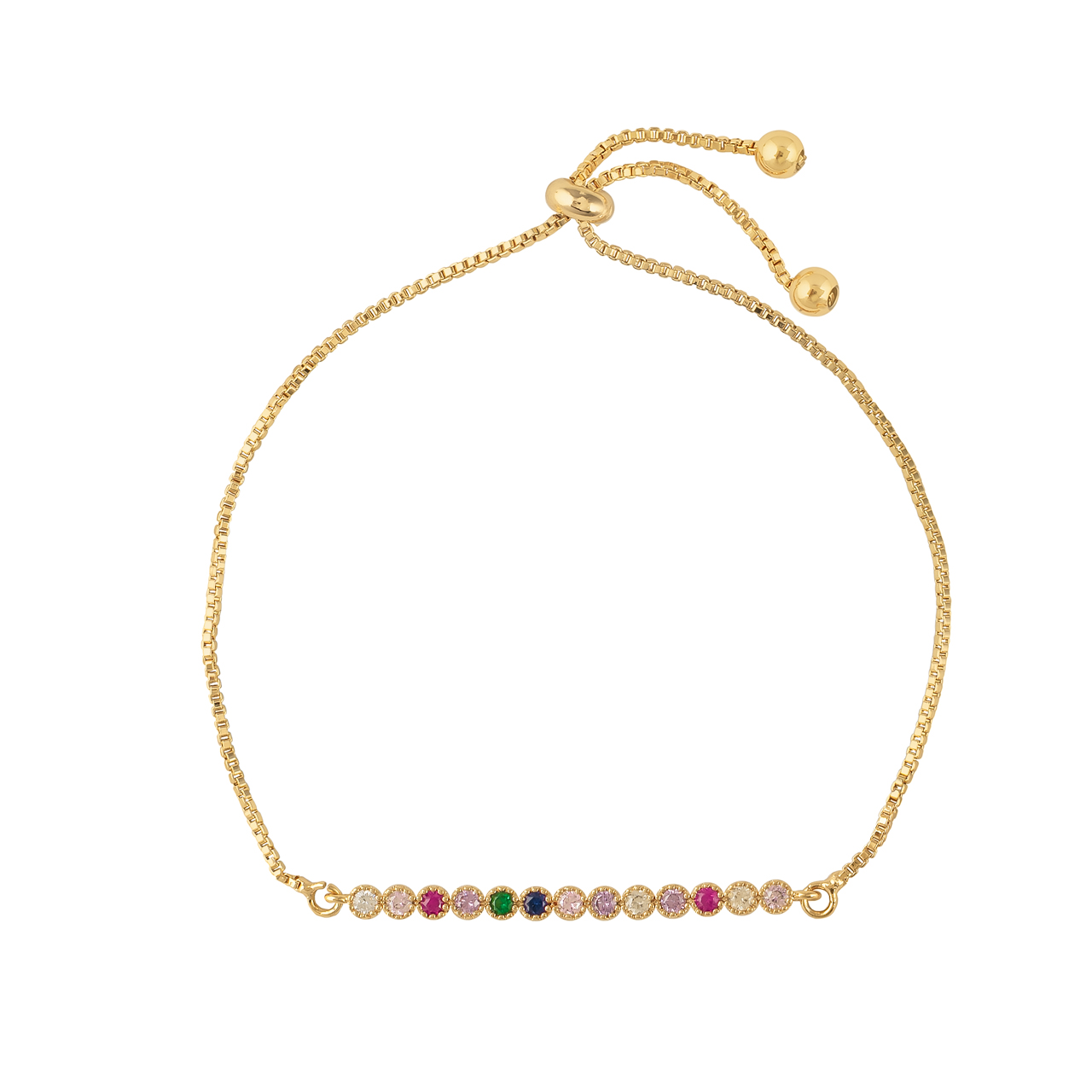 Pulsera de Chapa de Oro de 18k Plafer Puntos Dorado con Circonia Multicolor