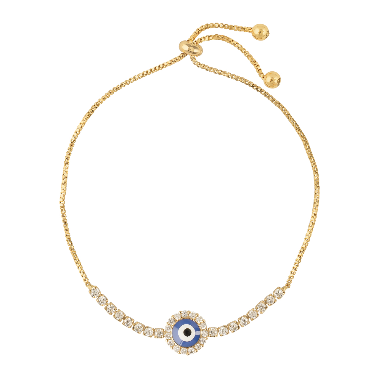 Pulsera de Chapa de Oro 18k Plafer Ojo Turco color Dorado con Circonias