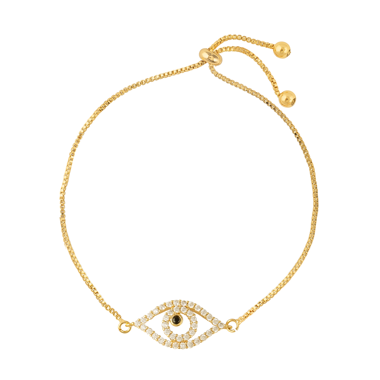 Pulsera de Chapa de Oro 18k Plafer Ojo Turco color Dorado con Circonias