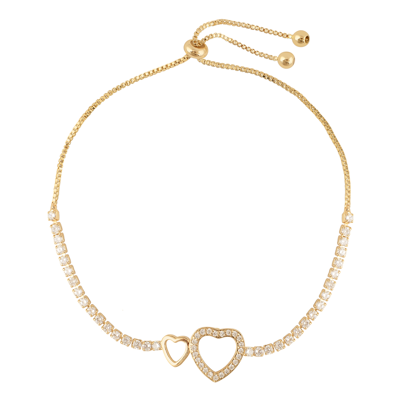 Pulsera de Chapa de Oro18k Plafer Silueta de Corazón color Dorado con Circonias