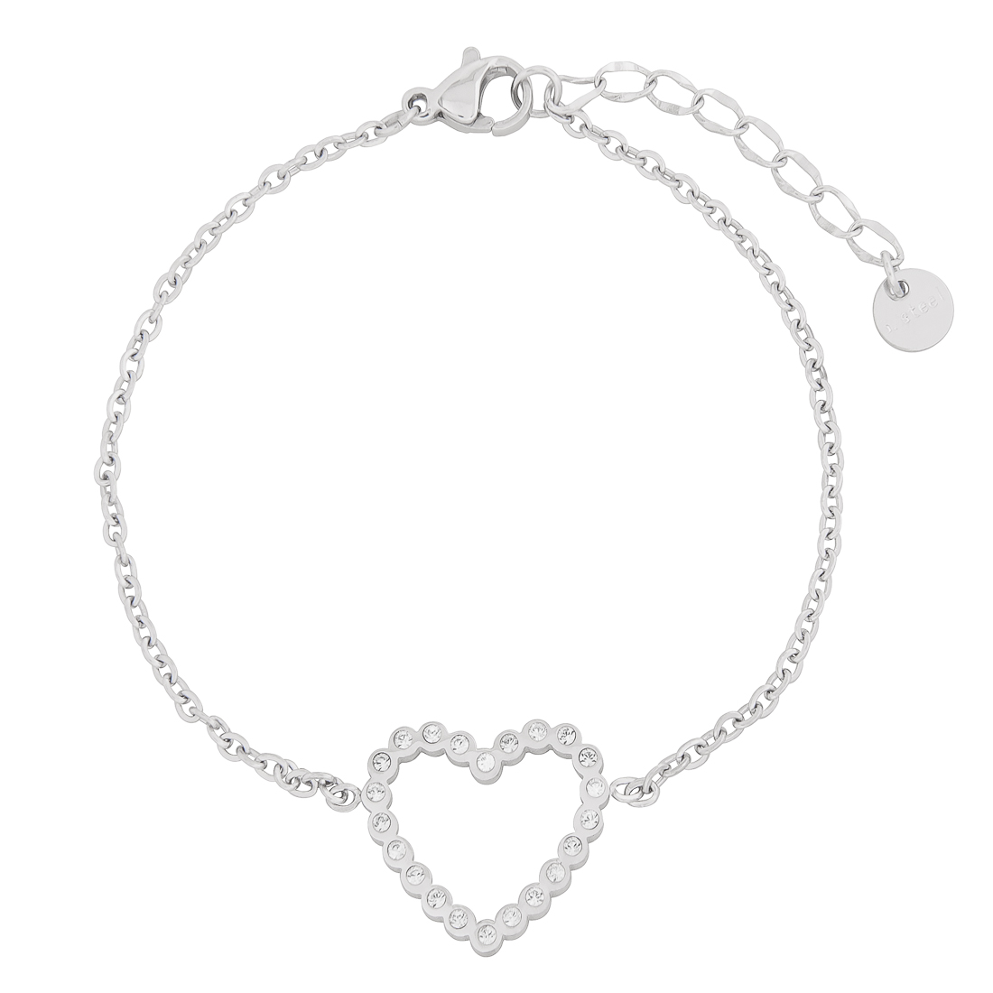 Pulsera Joyas Plafer 1298p-p Acero Inoxidable Plateada Eslabones con Silueta de Corazón Relleno de Circonias