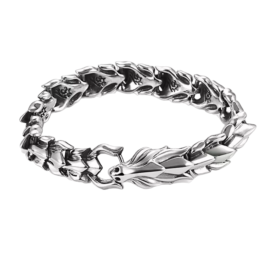 Foto 2 pulgar | Pulsera De Hombre Cabeza De Dragón Con Nórdico 22 Cm Plata