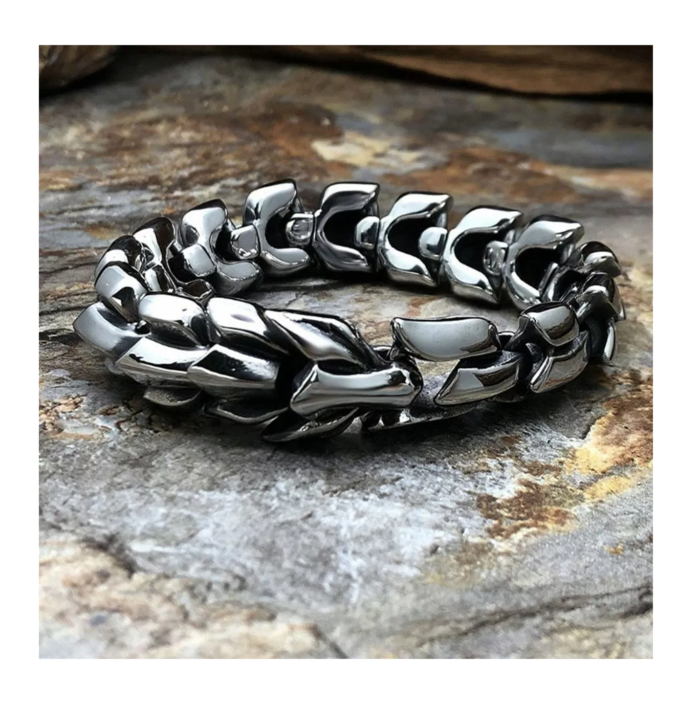 Foto 5 pulgar | Pulsera De Hombre Cabeza De Dragón Con Nórdico 22 Cm Plata