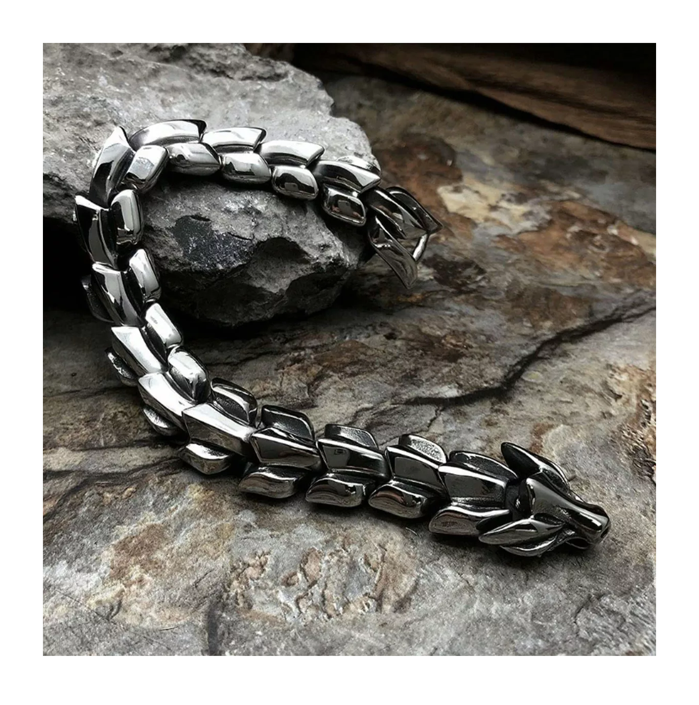 Foto 6 pulgar | Pulsera De Hombre Cabeza De Dragón Con Nórdico 22 Cm Plata