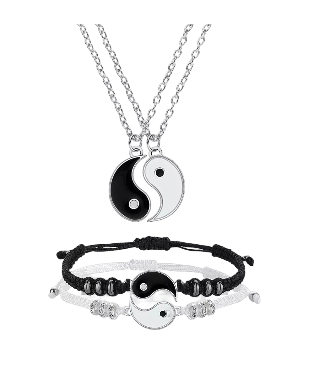 Foto 2 pulgar | Juego de Pulseras con Collar Yin Yang Pulseras Ajustables Dia-17 CM Lar- 50 CM color Plata y Negro