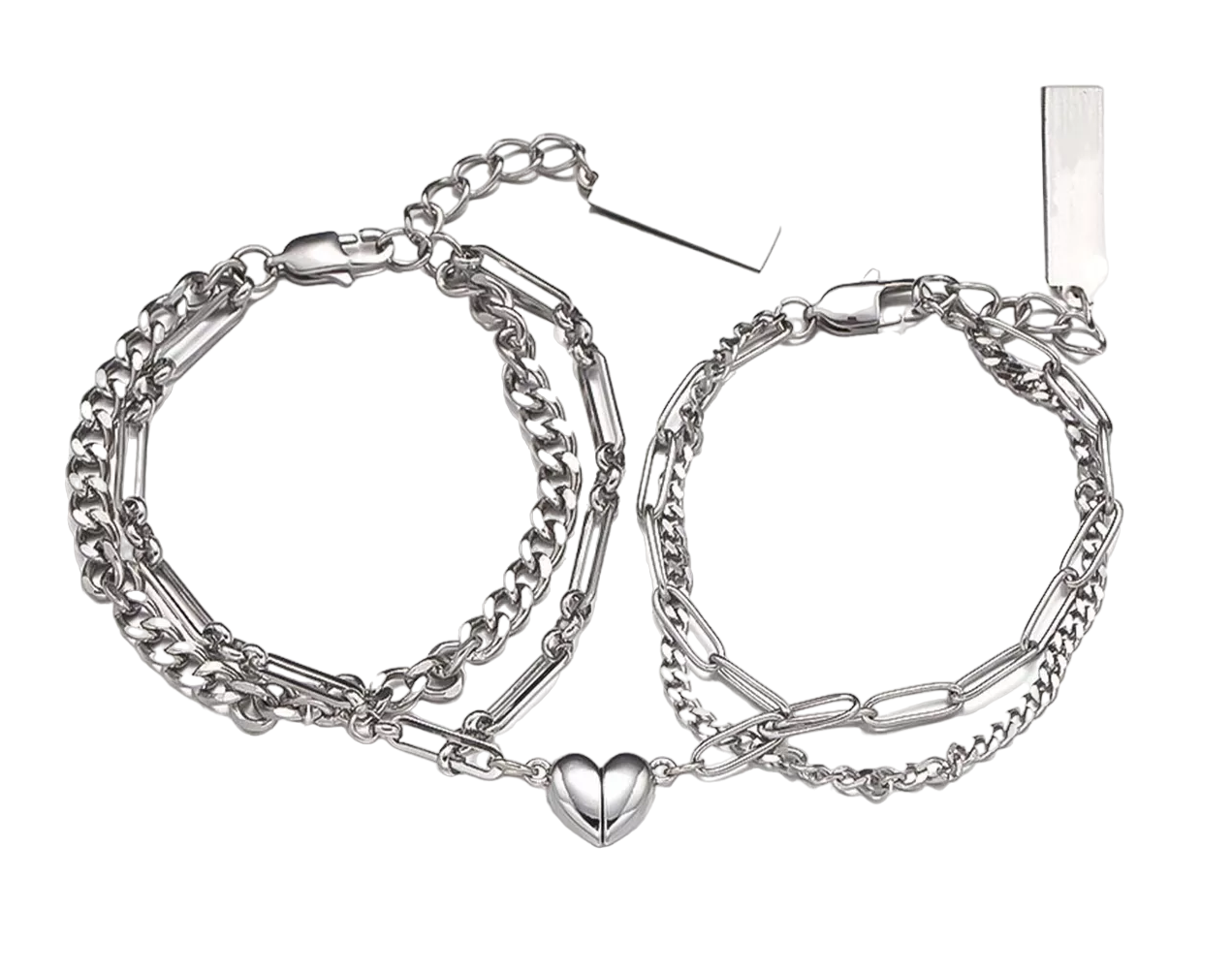 Pulseras Pareja Acero De Titanio Imanes Plata