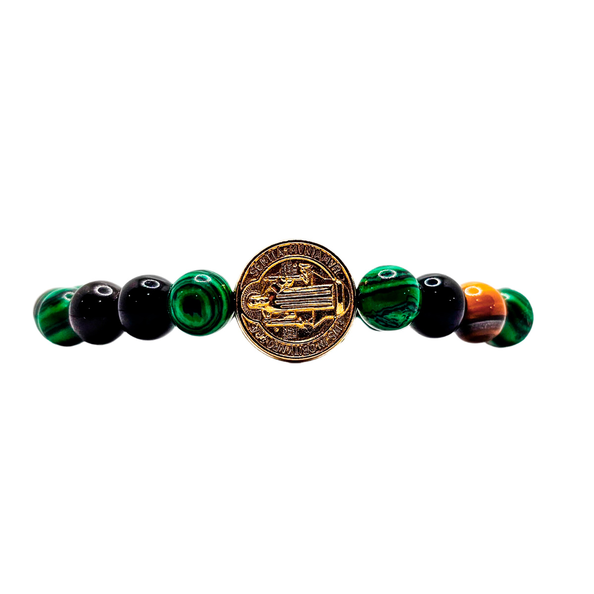 Pulsera San Benito de Ojo De Tigre Malaquita y Ónix