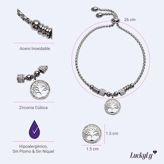 Foto 5 | Pulsera para Mujer Dije de Árbol de la Vida Luckyly, Modelo Pía Plata