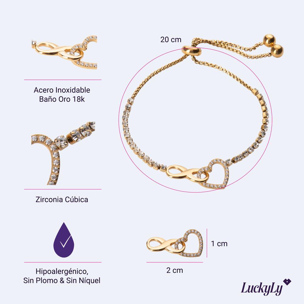 Foto 7 pulgar | Pulsera para Mujer Dije de Corazón e Infinito Luckyly, Modelo Nia Oro