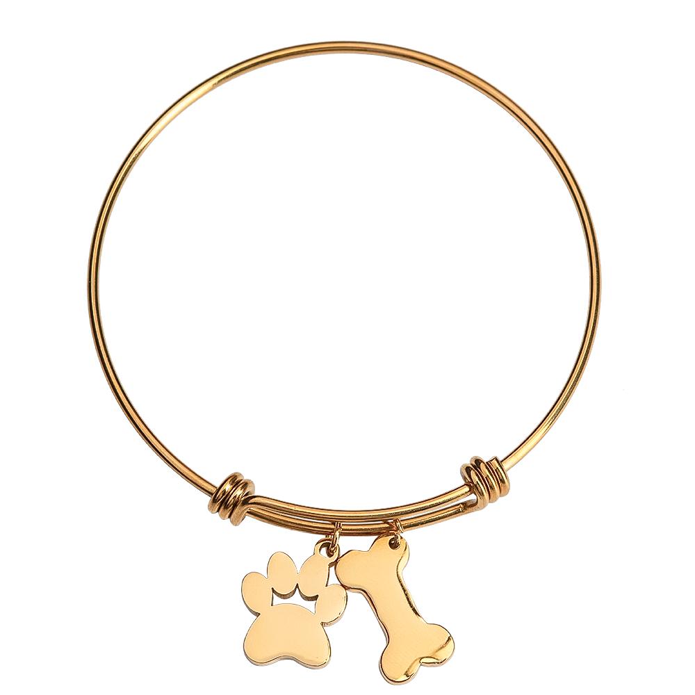 Pulsera Mujer con Dijes de Huella de Perro y Hueso Luckyly, Modelo Canny Oro