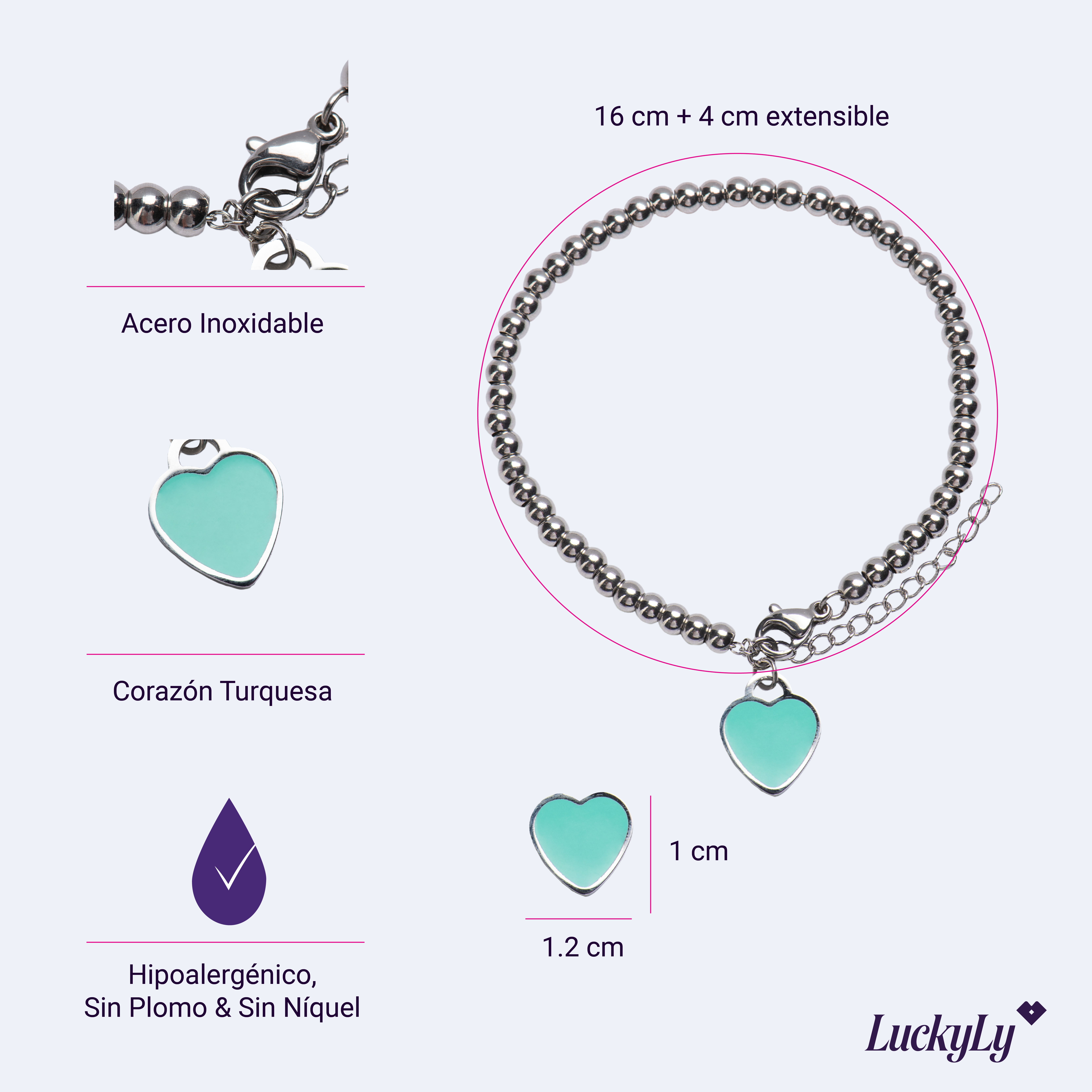 Foto 6 pulgar | Pulsera Luckyly Plateada de Acero Inoxidable para Mujer