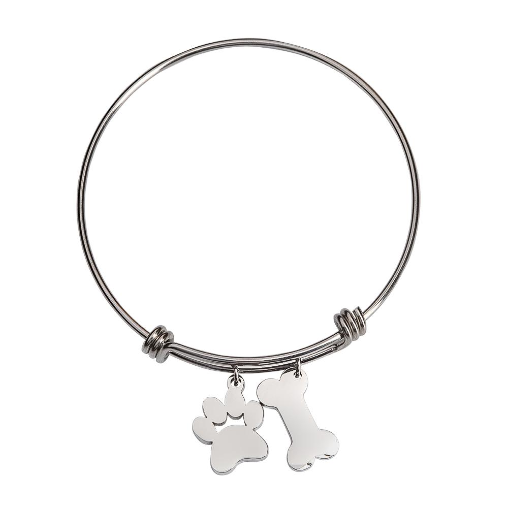 Pulsera Mujer con Dijes de Huella de Perro y Hueso Luckyly, Modelo Canny Plata