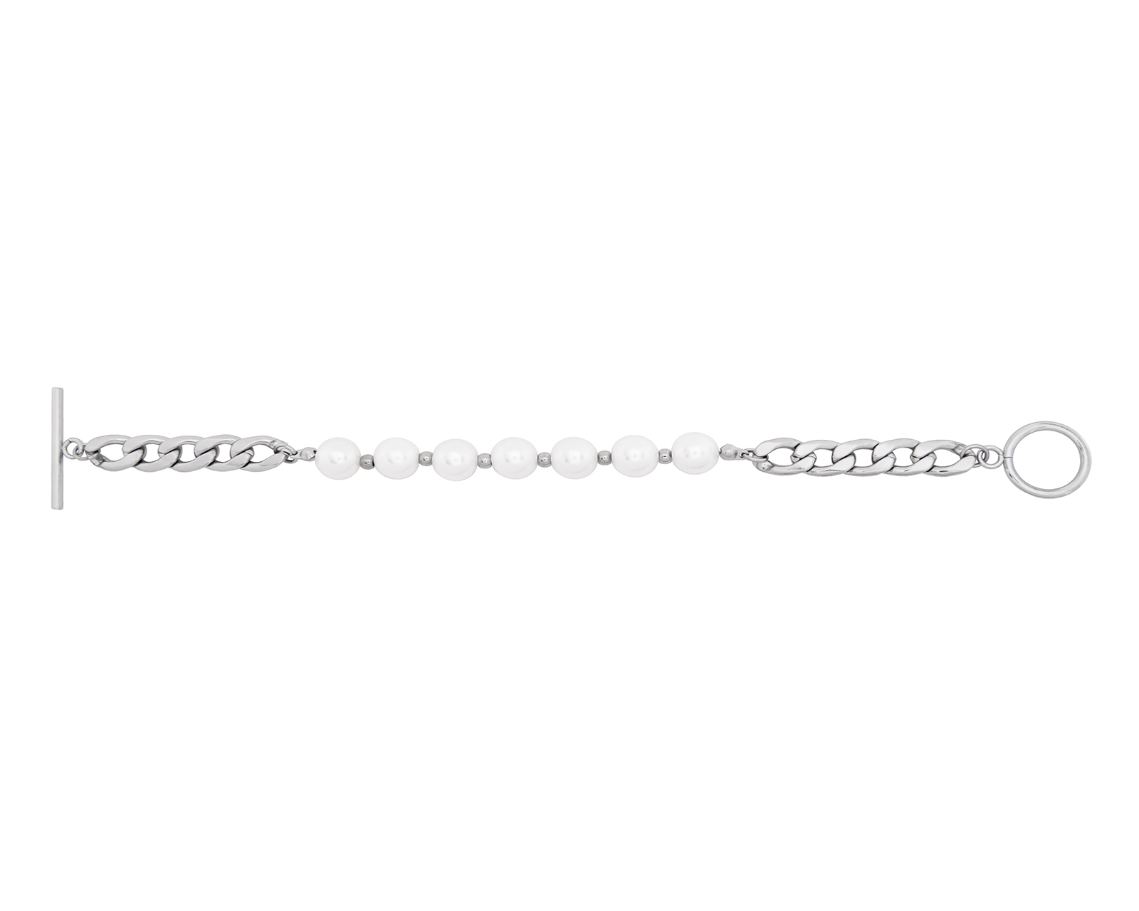 Pulsera de Acero Inoxidable Joyas Plafer 1418p-p Plateada Perlas