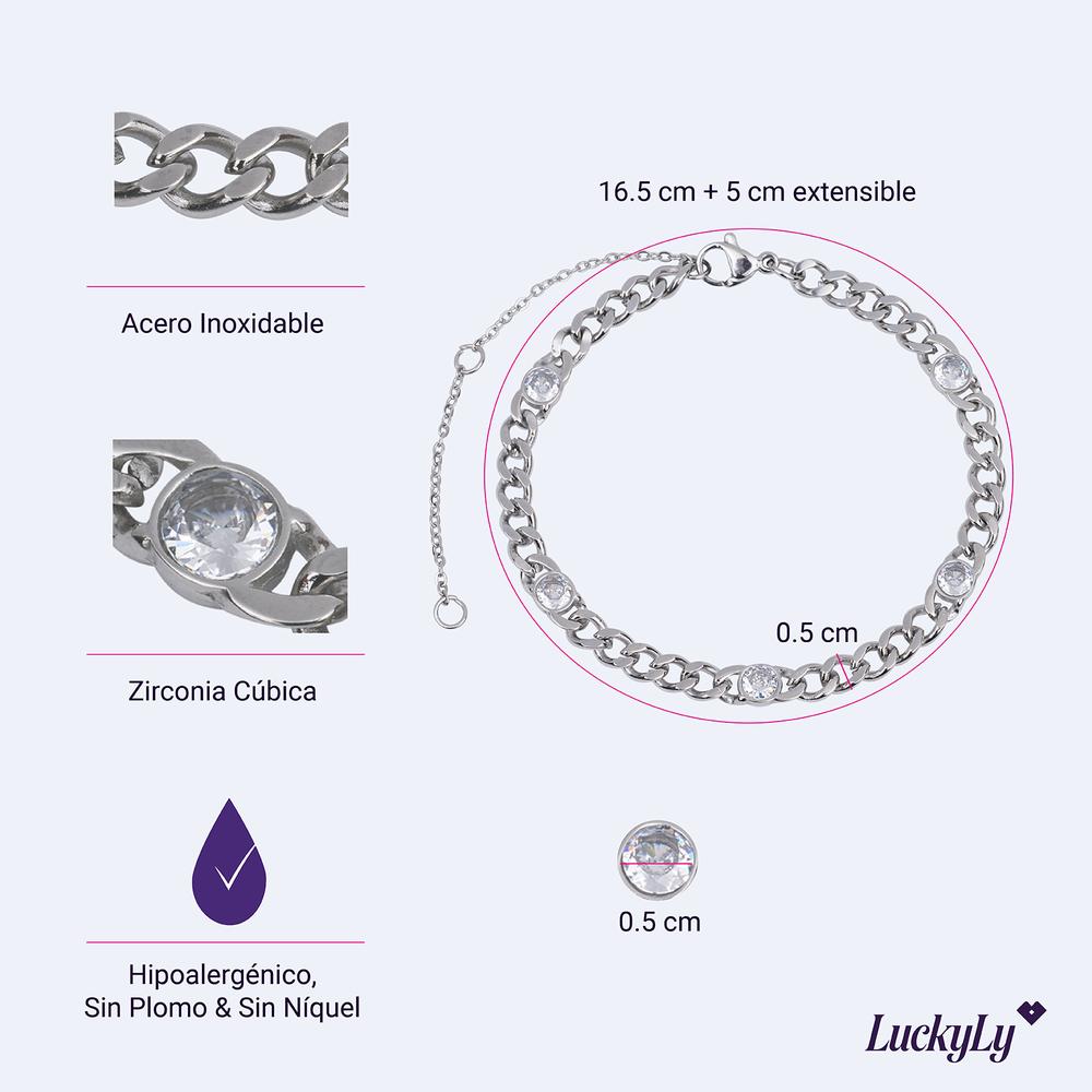 Foto 7 pulgar | Pulsera de Cadena para Mujer con Zirconia Cúbica Luckyly Kary Plateada