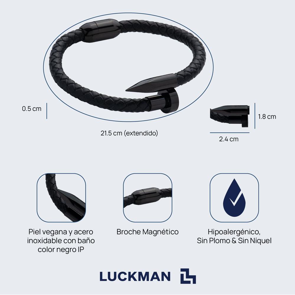 Foto 6 pulgar | Pulsera Luckman Jack Negra de Clavo Piel Vegana para Hombre