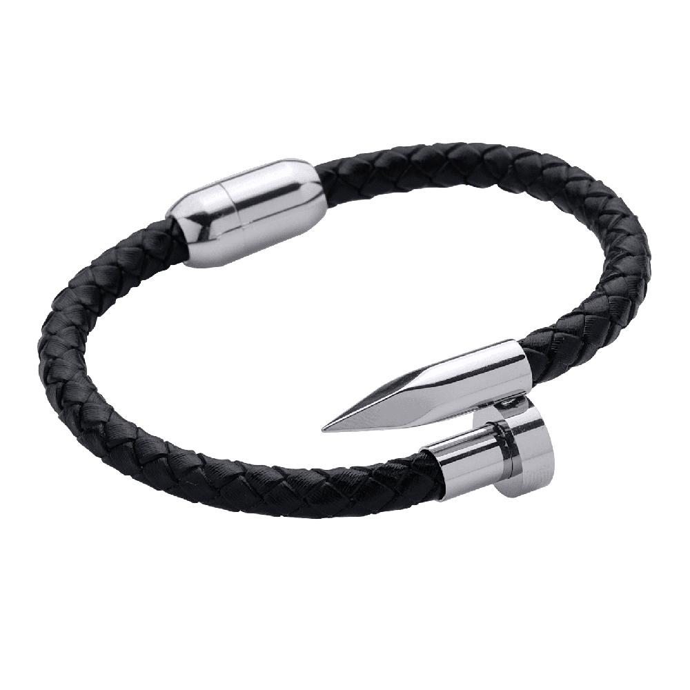 Pulsera Luckman Jack Plateada de Clavo Piel Vegana para Hombre