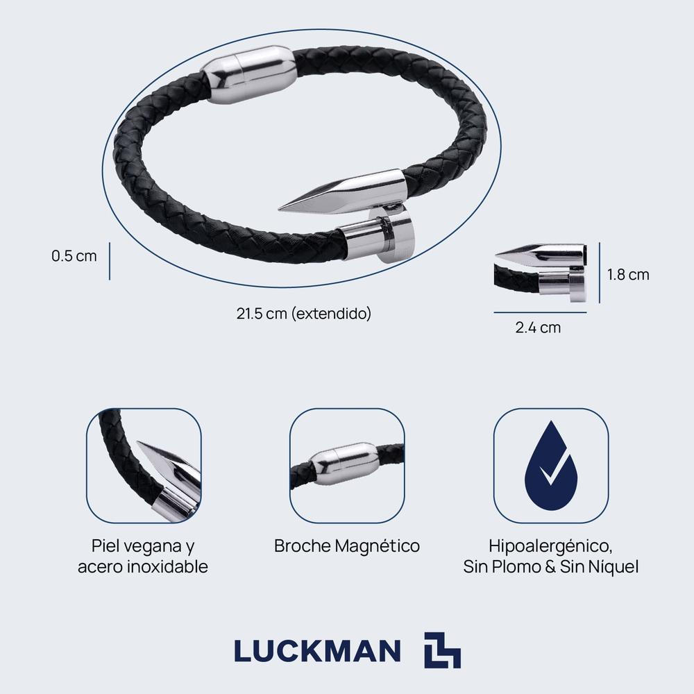 Foto 6 pulgar | Pulsera Luckman Jack Plateada de Clavo Piel Vegana para Hombre