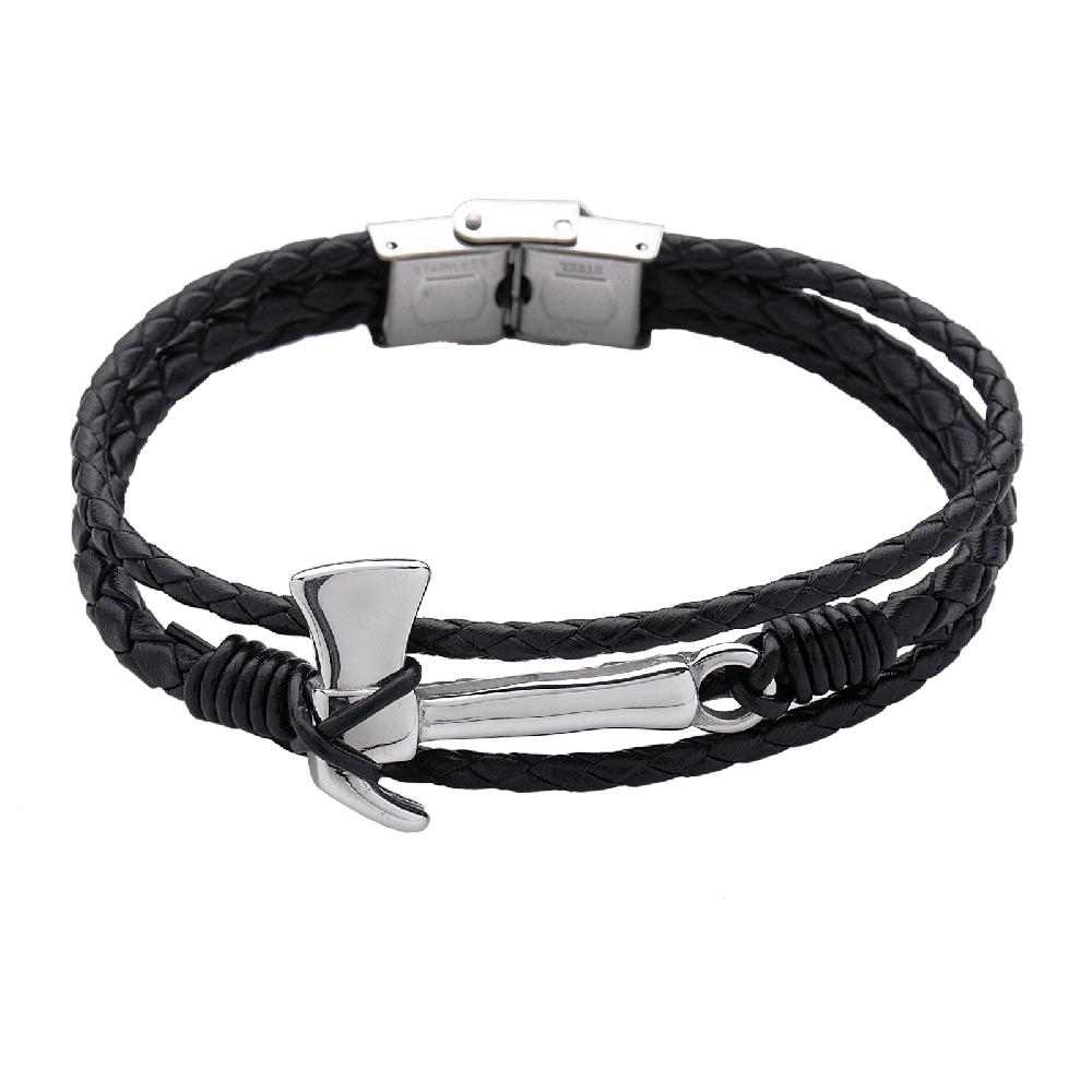 Pulsera con Dije de Hacha de Piel Vegana Luckman Modelo Xavi de Hombre