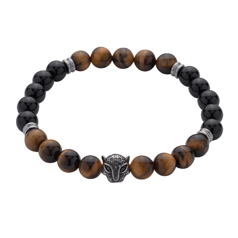 Pulsera de Jaguar con Piedras Ojo de Tigre y Obsidiana Negra para Hombre $449