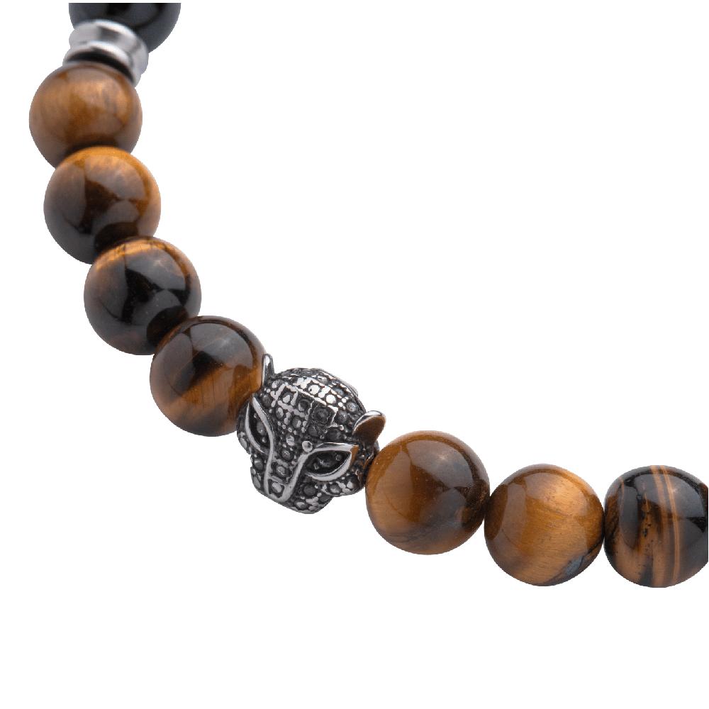 Foto 3 pulgar | Pulsera de Jaguar con Piedras Ojo de Tigre y Obsidiana Negra para Hombre