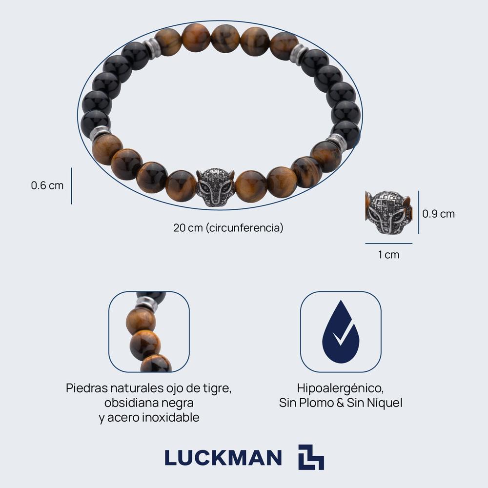 Foto 5 | Pulsera de Jaguar con Piedras Ojo de Tigre y Obsidiana Negra para Hombre