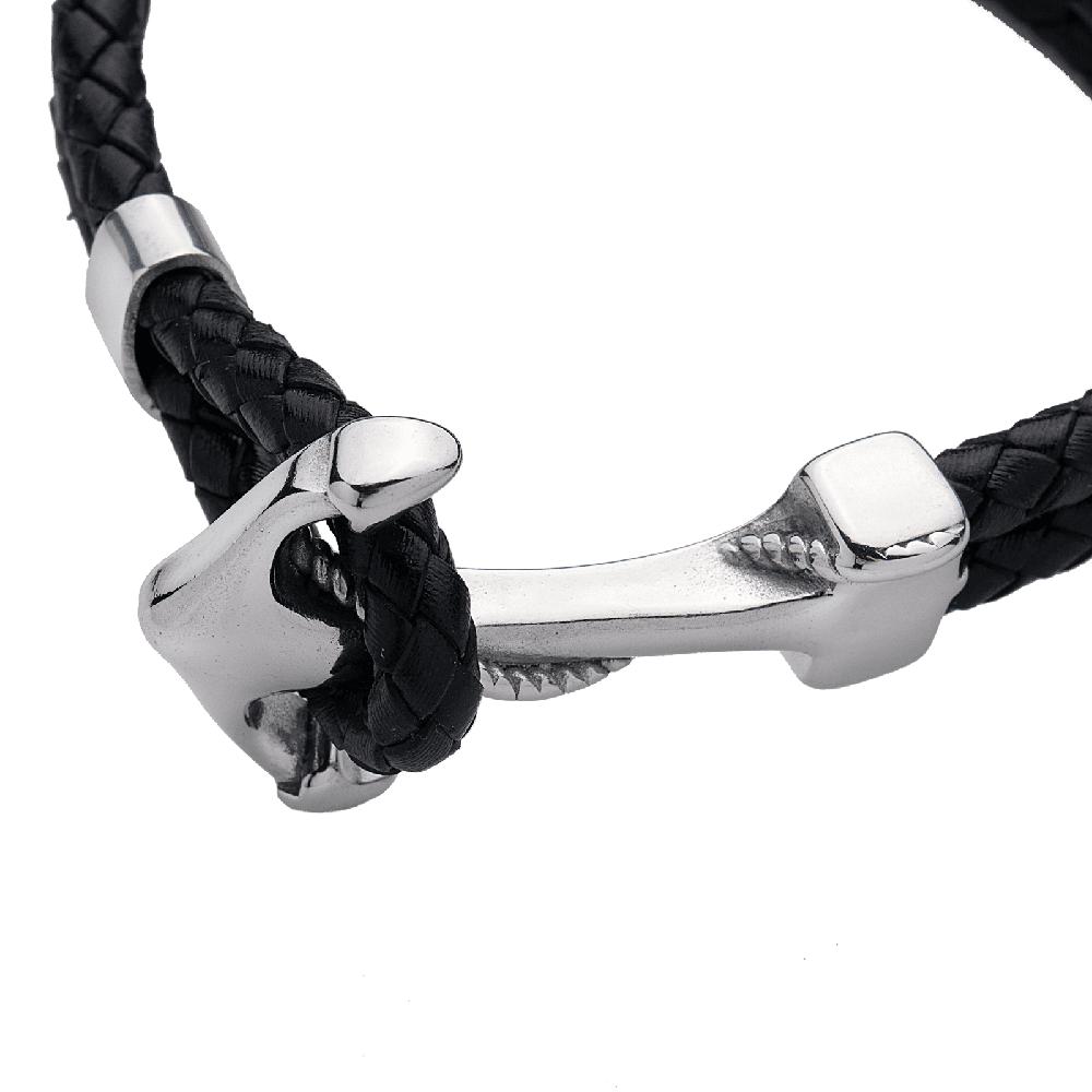 Foto 2 | Pulsera Luckman Ancor Negra de Ancla Piel Vegana para Hombre