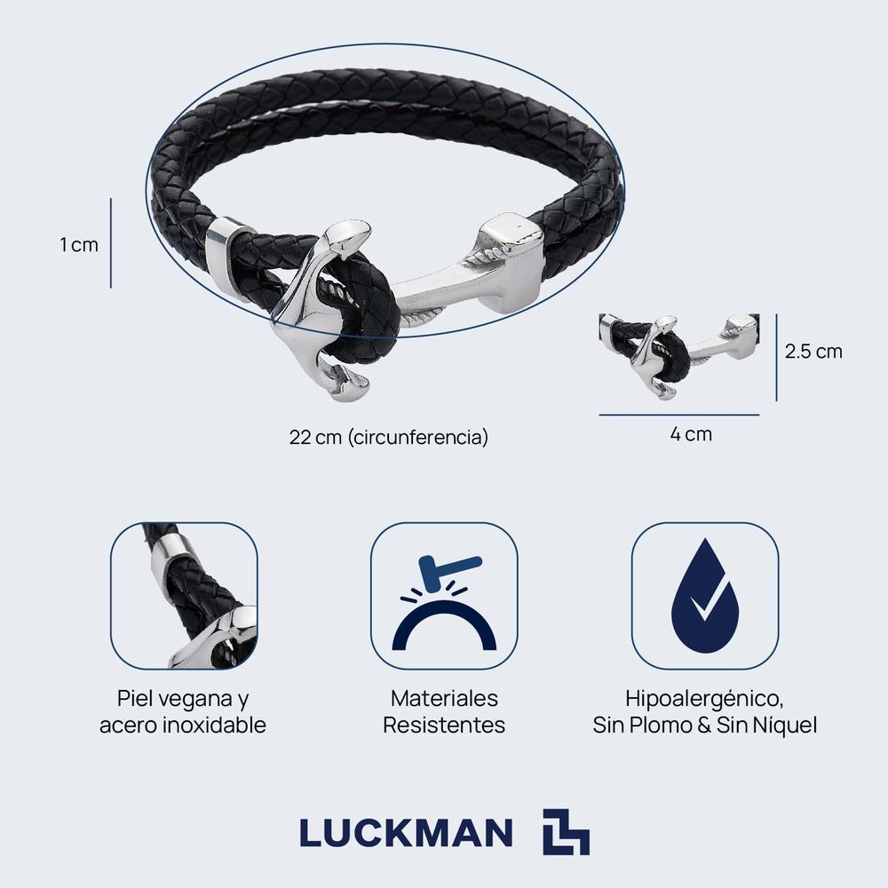 Foto 6 pulgar | Pulsera Luckman Ancor Negra de Ancla Piel Vegana para Hombre