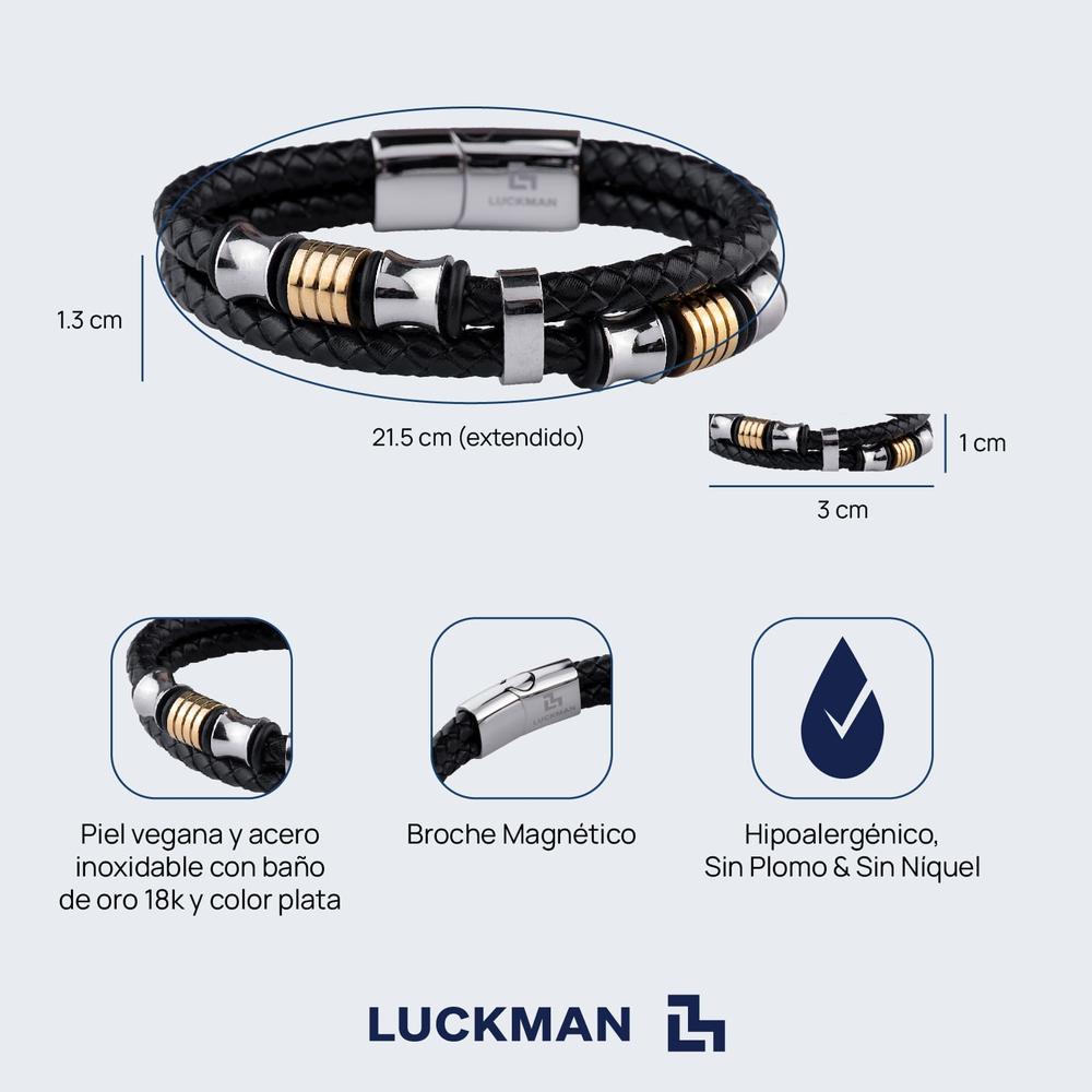 Foto 7 pulgar | Pulsera Luckman Nolan Negra Piel Vegana para Hombre