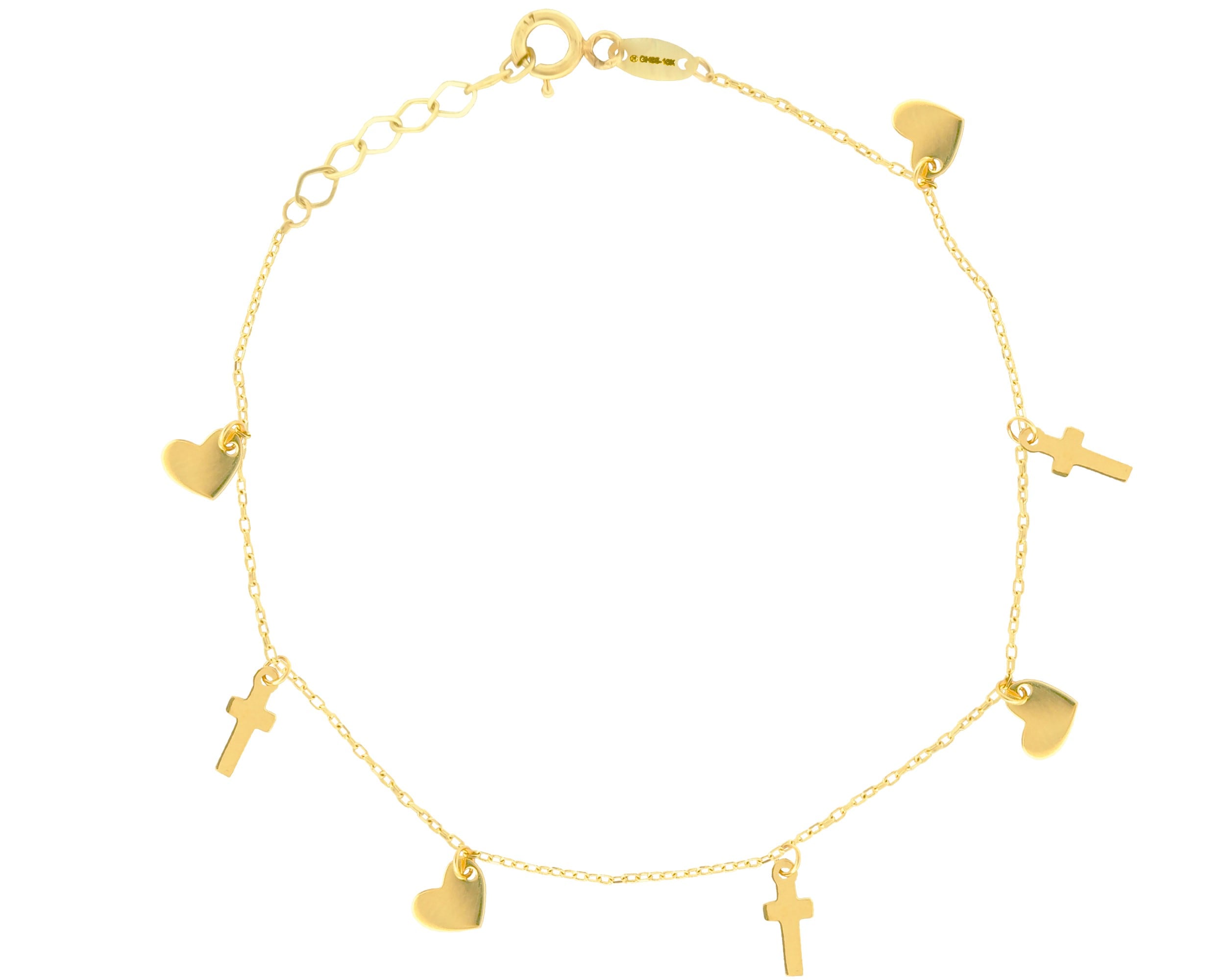 Pulsera Corazones y Cruces de Oro 10k Horoz Ci186 $1,399