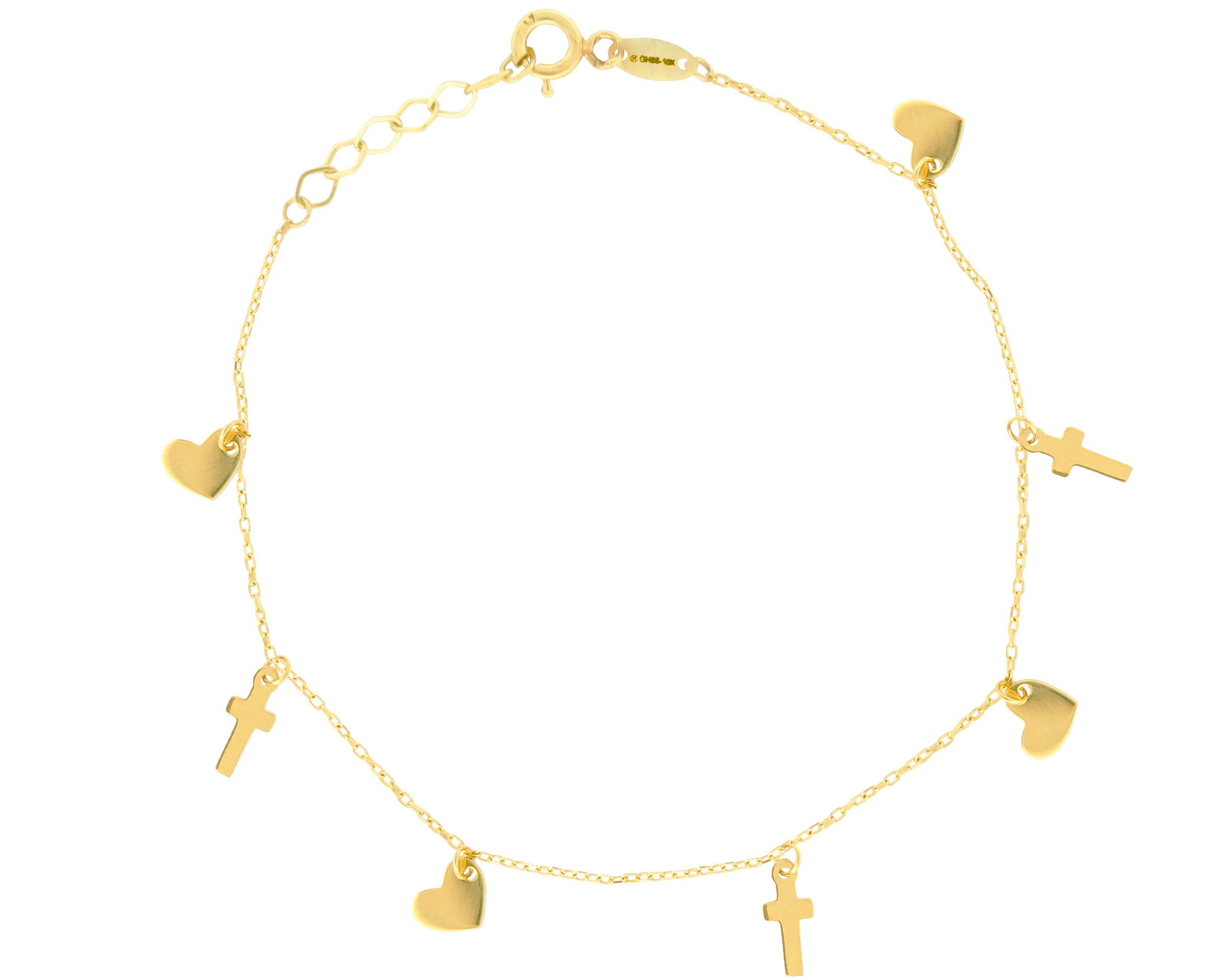 Pulsera Corazones y Cruces de Oro 10k Horoz Ci186