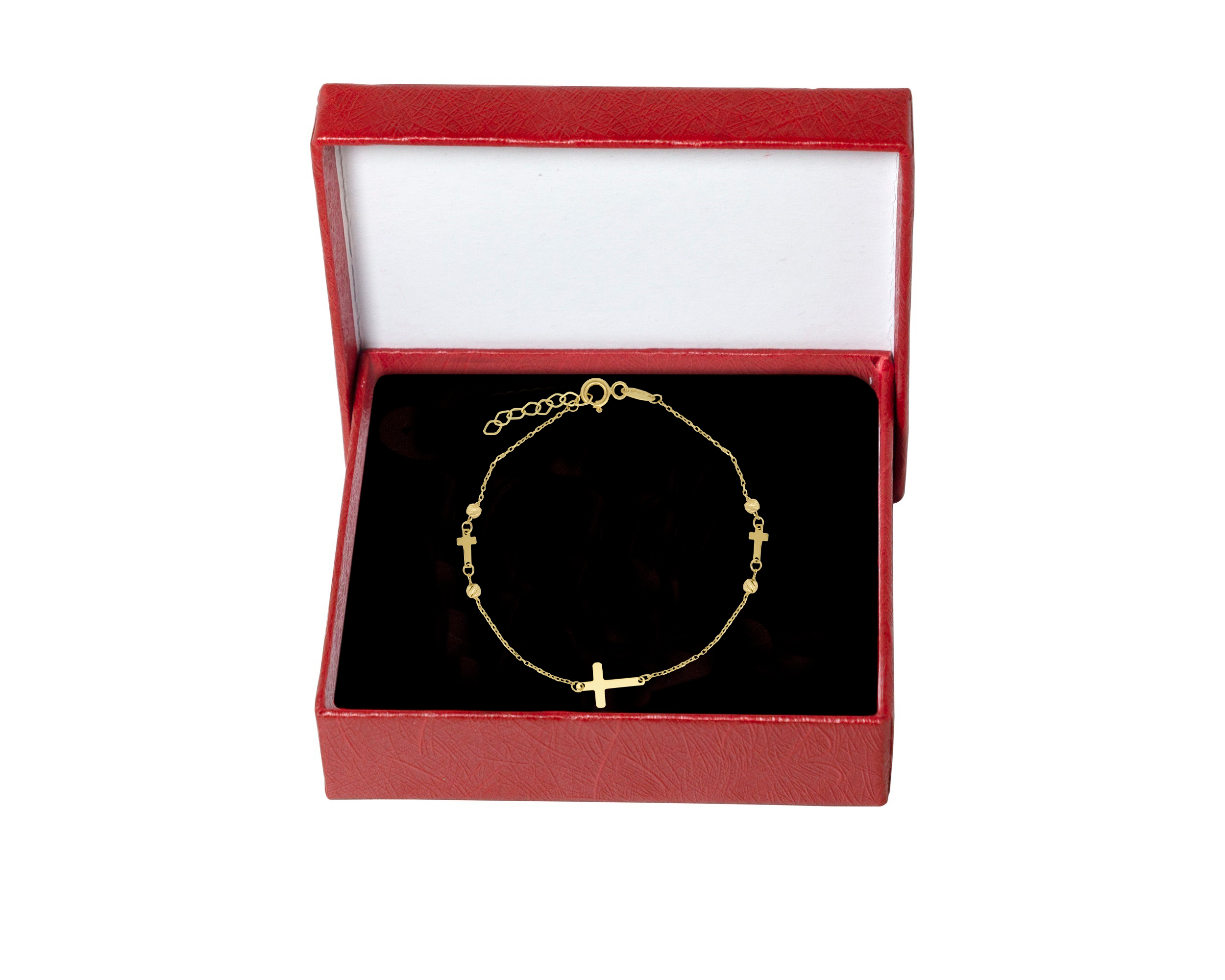 Foto 5 pulgar | Pulsera Cruces con Bolitas Diamantadas de Oro 10k Horoz Ci189