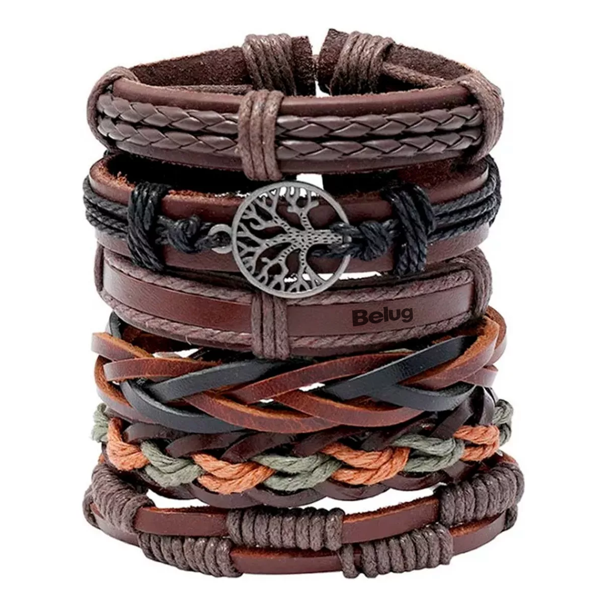 Foto 1 | Brazalete De Hombre Cuero Vintage Set De 6 Dije Árbol, Color Café