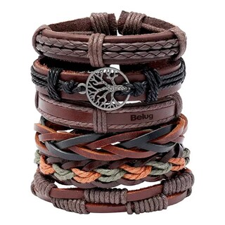 Foto 1 | Brazalete De Hombre Cuero Vintage Set De 6 Dije Árbol, Color Café