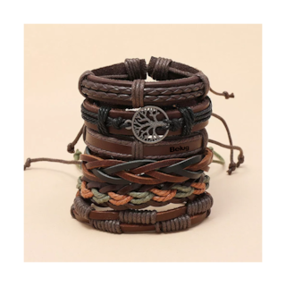 Foto 4 | Brazalete De Hombre Cuero Vintage Set De 6 Dije Árbol, Color Café