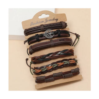Foto 5 | Brazalete De Hombre Cuero Vintage Set De 6 Dije Árbol, Color Café