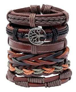 Foto 1 | Brazalete De Hombre Cuero Vintage Set De 6 Dije Árbol, Color Café