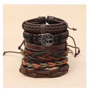 Foto 5 | Brazalete De Hombre Cuero Vintage Set De 6 Dije Árbol, Color Café