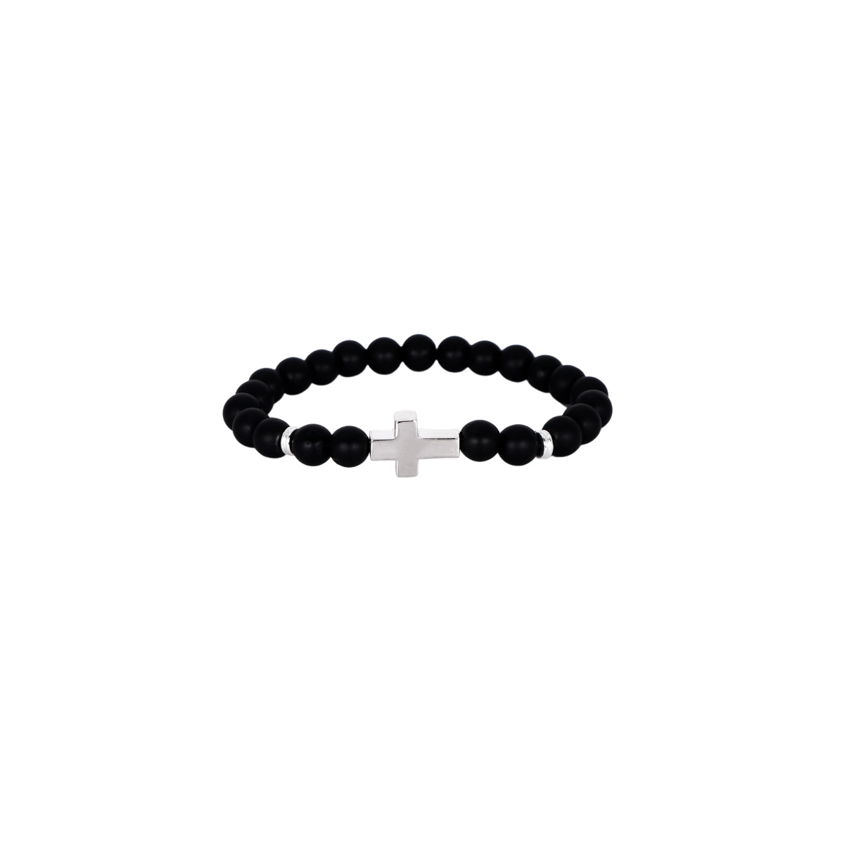 Pulsera Cruz Plata .925 Piedra Ónix