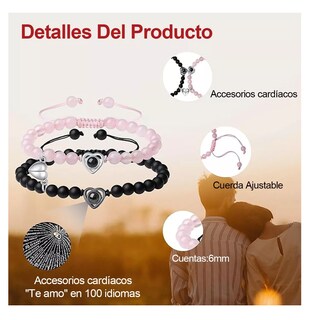 Foto 2 | Pulseras Para Pareja Amor En 100 Idiomas, Color Rosa-negro