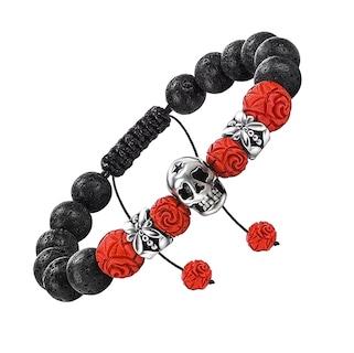 Foto 1 | Pulsera Calavera Vintage Piedra De Lava Ojo De Tigre Hombre, Rojo/negro