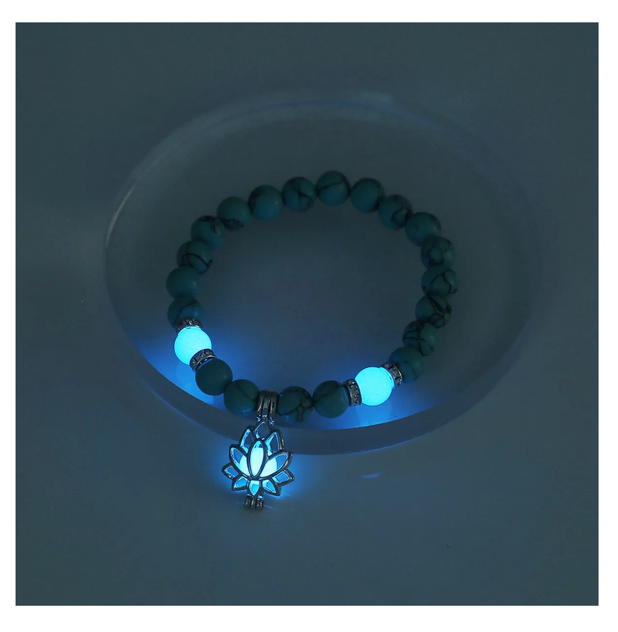 Foto 4 pulgar | 1 Par Pulsera Luminosa De Flor De Loto Para Parejas Brilla, Azul/gris