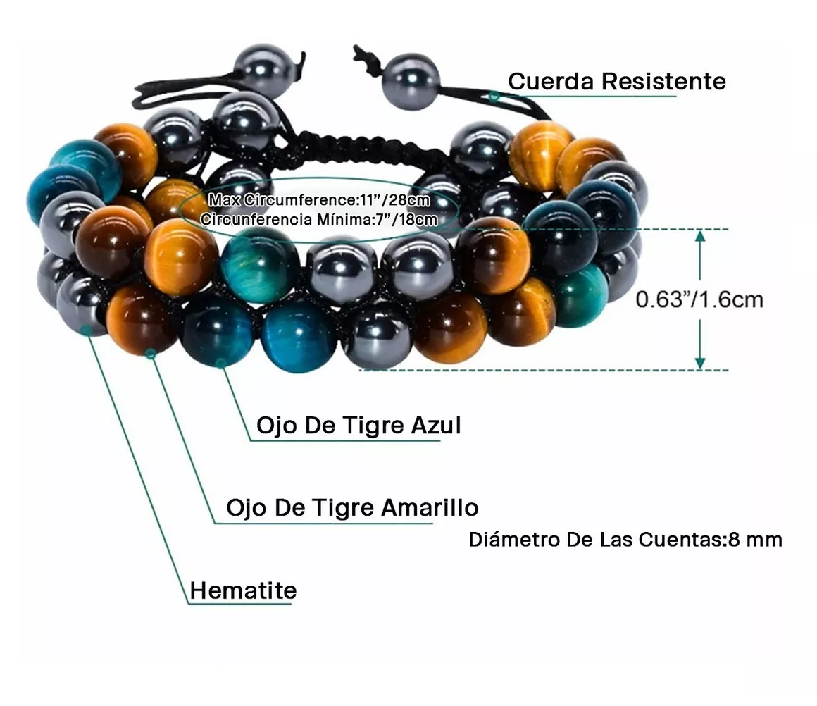 Foto 2 | Pulsera Buena Suerte Joyeria Obsidiana Hematita Ojo De Tigre