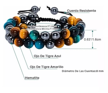 Foto 2 | Pulsera Buena Suerte Joyeria Obsidiana Hematita Ojo De Tigre