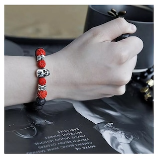 Foto 5 | Pulsera Calavera Vintage Piedra De Lava Ojo De Tigre Hombre, Rojo/negro
