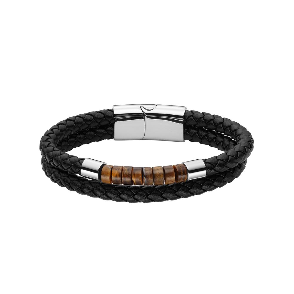 Pulsera Enso Piel Genuina Para Hombre Emb146b Color Negro