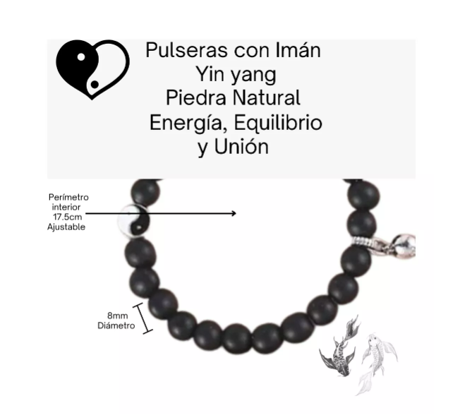 Foto 5 pulgar | 2 Pulseras Parejas Con Imán Yin Yang Piedra Natural Wünd