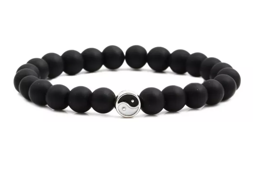 Pulsera Yin Yang Piedra Natural Lisa Mate Brazalete Elastico Wünd