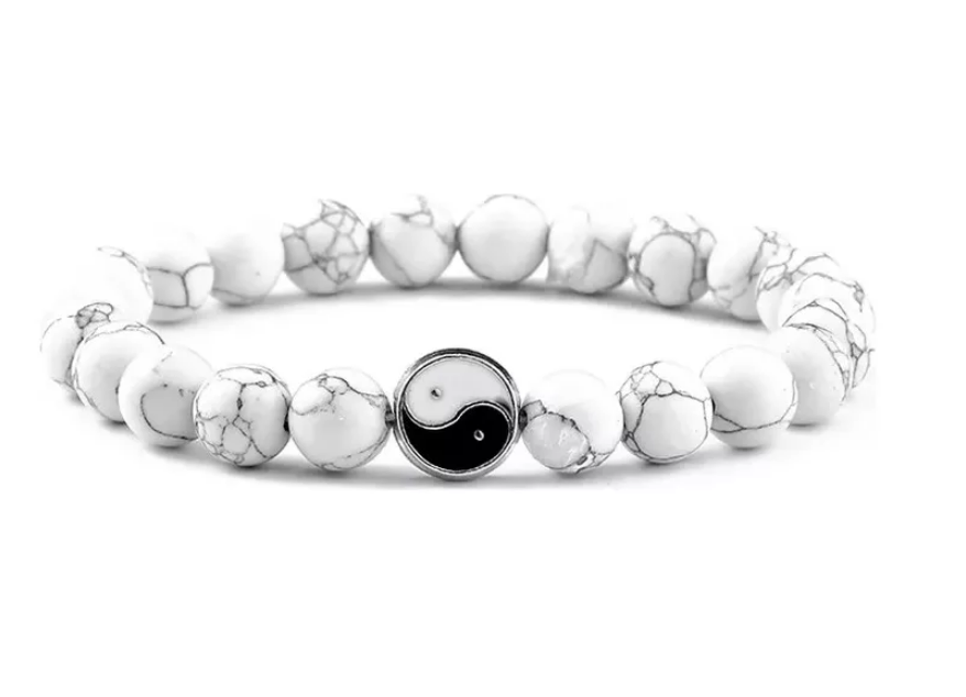 Pulsera Yin Yang Piedra Natural Lisa Mate Brazalete Elastico Wünd