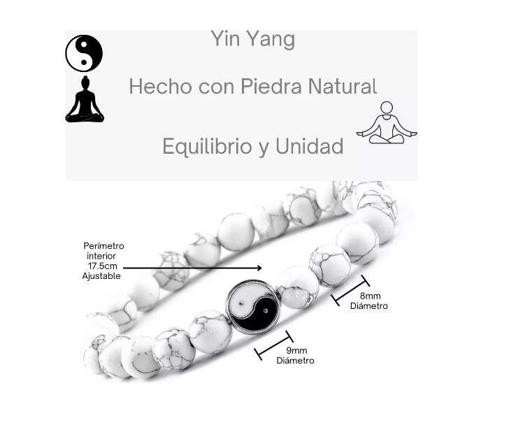 Foto 4 pulgar | Pulsera Yin Yang Piedra Natural Lisa Mate Brazalete Elastico Wünd