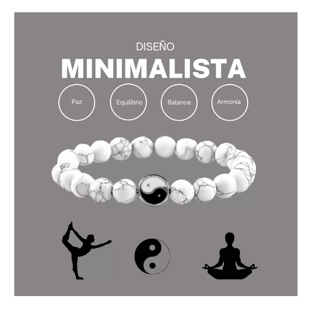 Foto 5 pulgar | Pulsera Yin Yang Piedra Natural Lisa Mate Brazalete Elastico Wünd